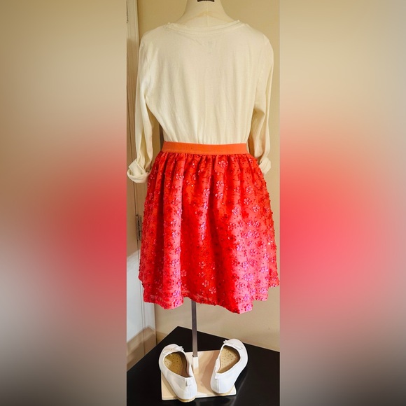 Children’s Place Embroidered Sequin Mesh Floral Lined Skirt with Elastic Band - Picture 3 of 4